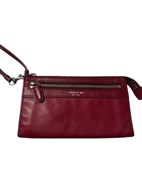 Coach Burgundy Leather Wristlet with Silver Hardware